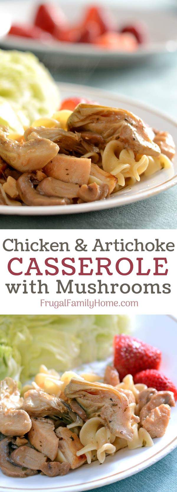 Chicken Artichoke Bake ~ This is a healthy chicken artichoke pasta recipe is easy enough for everyday dinner but fancy enough for a company dinner. 