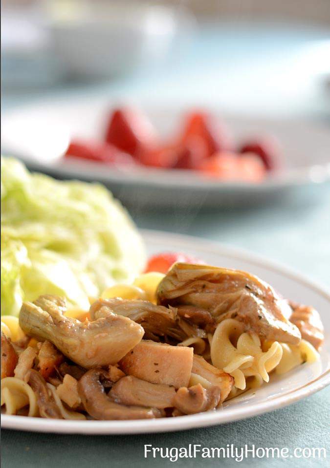 Chicken Artichoke Bake ~ This is a healthy chicken artichoke pasta recipe is easy enough for everyday dinner but fancy enough for a company dinner.