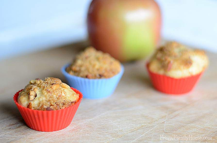 I know in the fall, when there’s newly picked apples to be had, I love to make apple recipes. There is just something about fall and apples. This mini apple muffin recipe is really delicious. I added a nut crumble topping to them to add a little crunch and extra flavor. This recipe can be made dairy and egg free too.