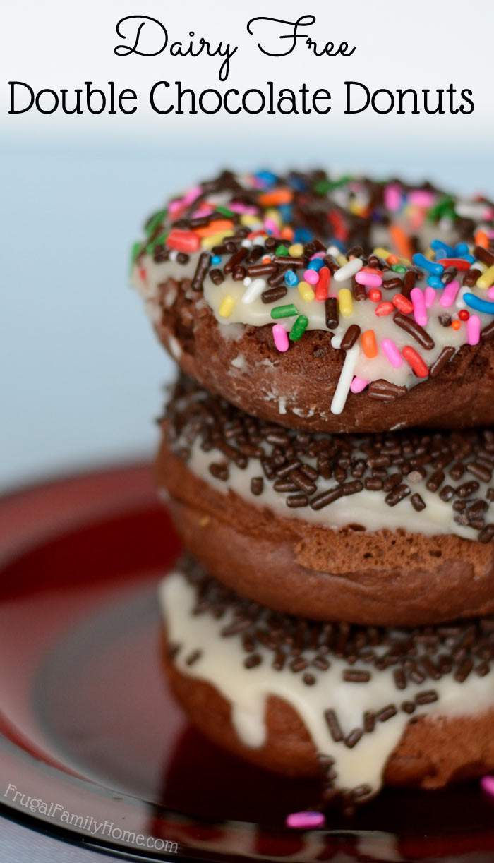 This is an easy and delicious baked donuts recipe. Who wouldn’t love double chocolate donuts that are baked to help keep the fat down? Better yet, these are also dairy free donuts too. You have to see how easy these are to make. If you can measure and stir you can make them too.