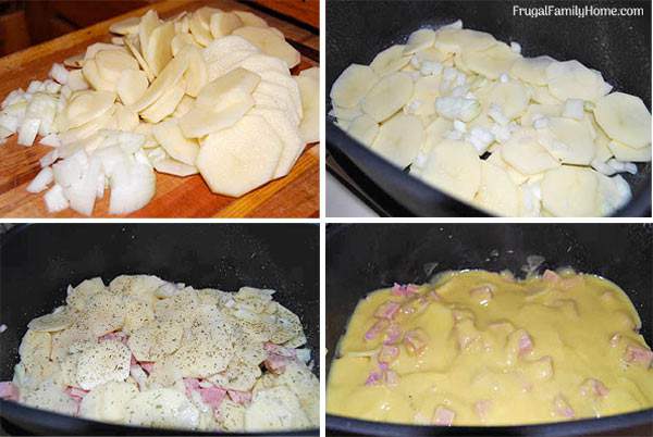 Slow Cooker Scalloped Potatoes and Ham- This i s an easy recipe or Scalloped potatoes and ham that can be made in the crock pot. This is a creamy and cheesy scalloped potato recipe that can be made dairy free too. Plus it's less than $1 serving.