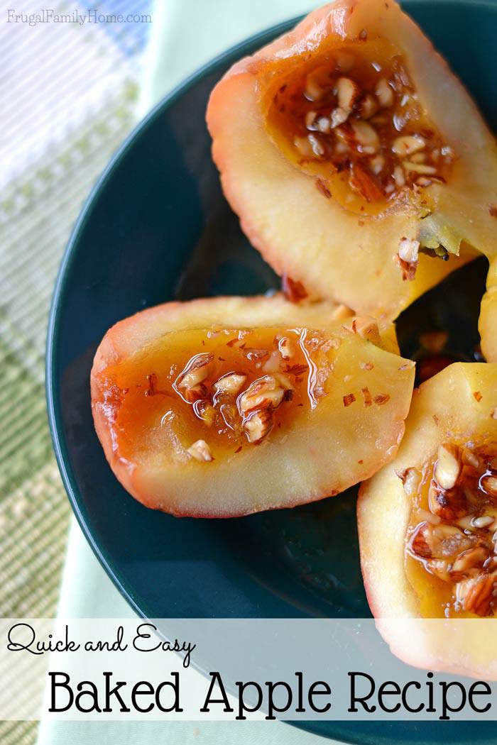 This is a quick and somewhat healthy dessert that our family loves. You only need 4 ingredients and a few minutes to make this baked apple recipe. It’s makes a great fall dessert your family will love.