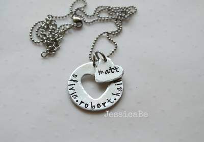 Mother's Heart Hand Stamped Necklace