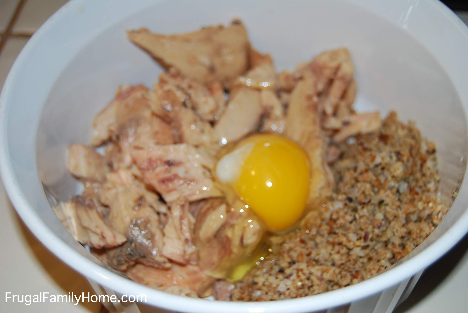 Egg, Seasoned Bread Crumbs and Salmon