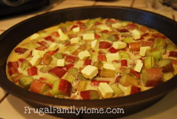 Rhubarb Batter dotted with butter copy