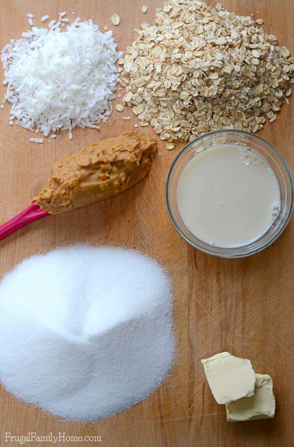 Just 6 ingredients in these dairy free no bake peanut butter cookies.