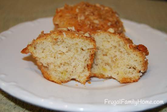 Close up of cut banana nut muffin