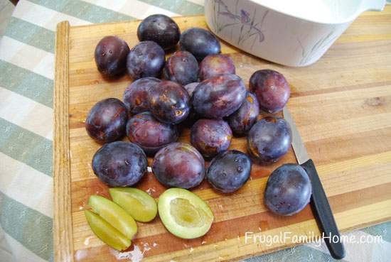 Plums washed and cut