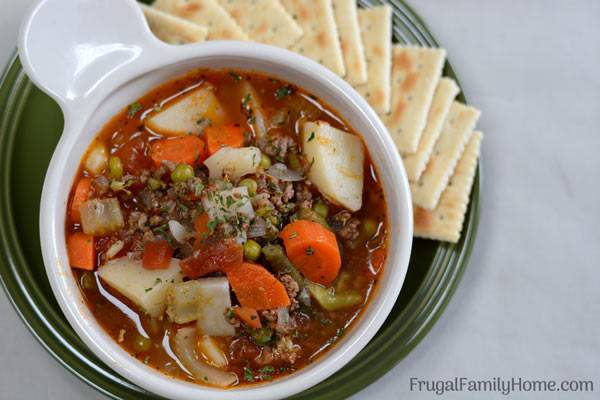 An easy and hearty hamburger soup that's easy to make and frugal too.