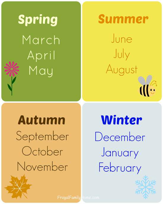 Teaching the Seasons and Months, Free Printable