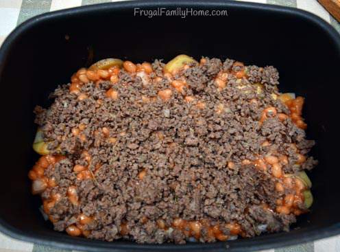 An easy slow cooker recipe for Hamburger Dish from Frugal Family Home