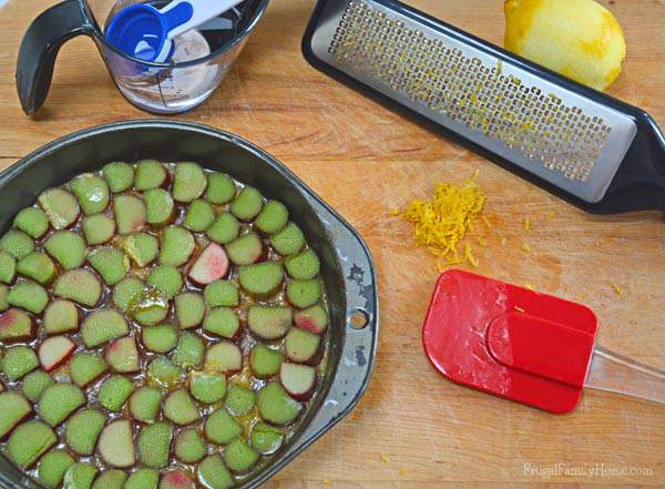 Delicious recipe for Rhubarb Upside Down Cake, Frugal Family Home