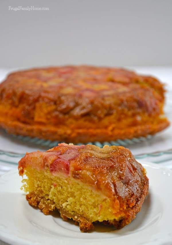 A delicious recipe for Rhubarb Upside Down Cake, Frugal Family Home