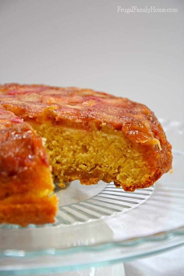 Great rhubarb recipe for Rhubarb Upside Down Cake, Frugal Family Home