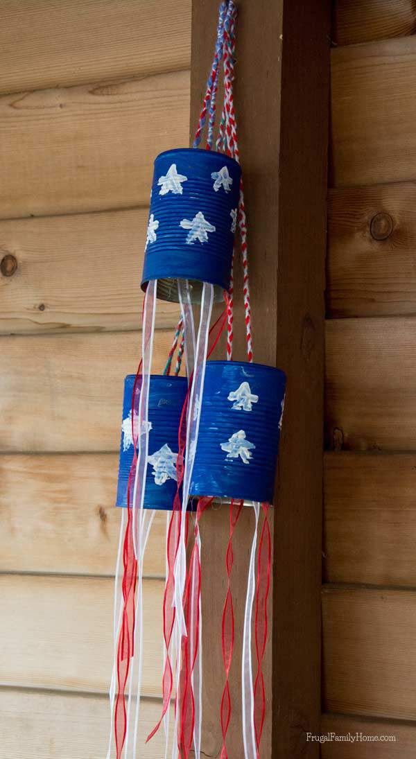 Recycle tin cans into windsocks for the 4th of July, Frugal Family Home