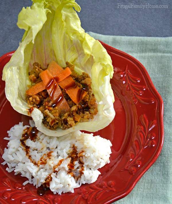 A quick and easy dinner recipe for Ground Beef Lettuce Wraps, Frugal Family Home