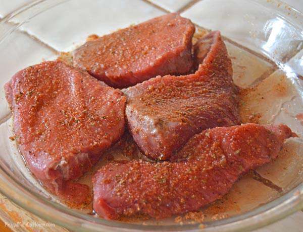 Just rub the seasoning on the steak and let it marinate for an hour or overnight. 