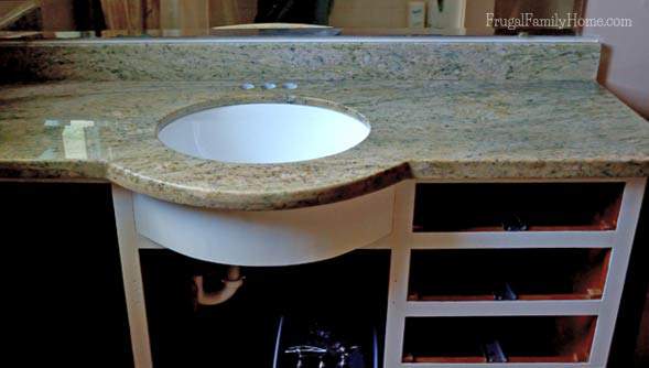 New Granite Countertop done in our DIY Bathroom Remodel Project | Frugal Family Home