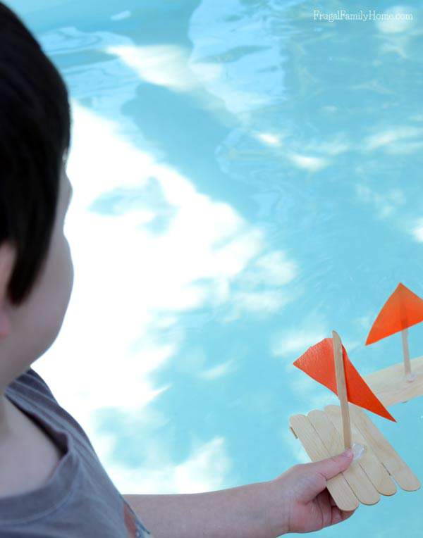 Sailing our popsicle stick raft | Frugal Family Home