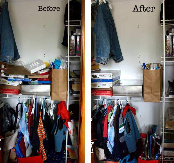 My son's closet before and after the decluttering | Frugal Family Home