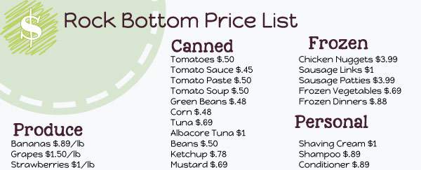 Rock Bottom Price List to Print for Free | Frugal Family Home