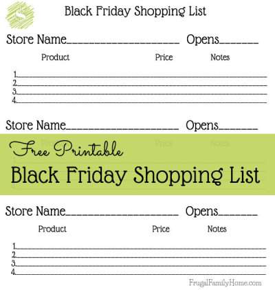 Free Printable Black Friday Shopping List | Frugal Family Home