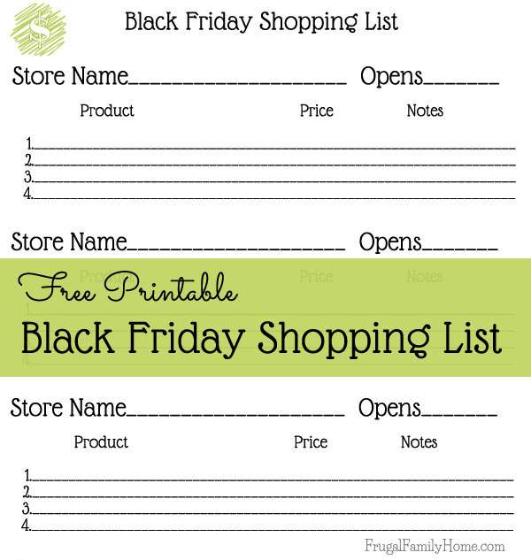 Free Printable Black Friday Shopping List