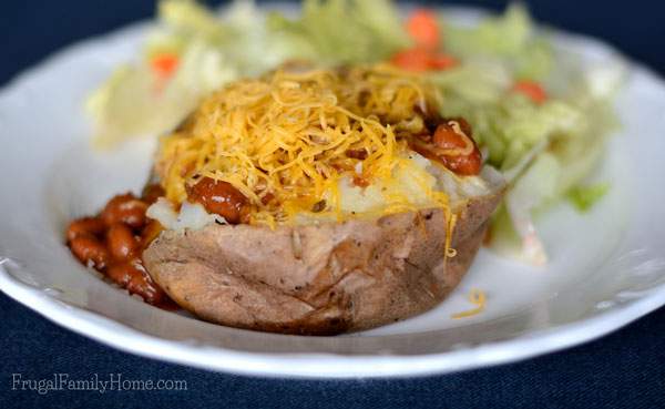 Need a quick dinner idea? Try this, Chili Baked Potato Bar | Frugal Family Home