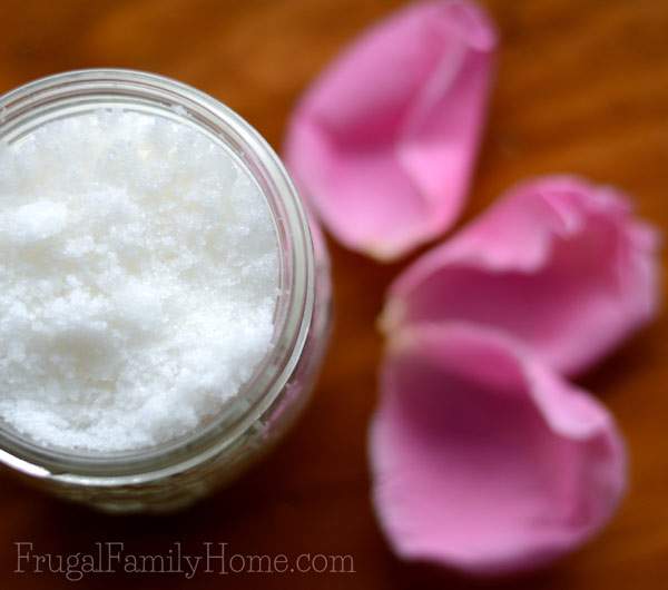 An easy to make gift, Rose Scented Sugar Body Scrub | Frugal Family Home