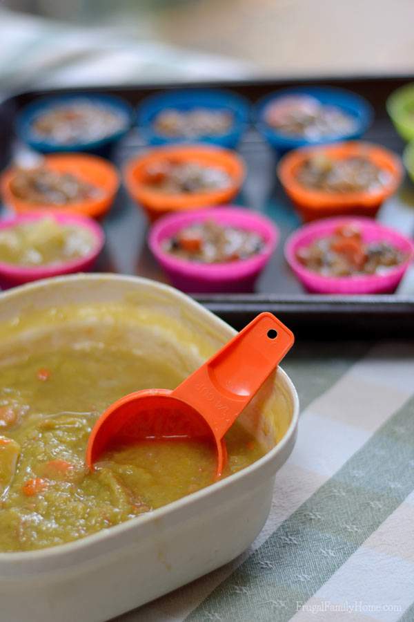 Save money by stopping food waste. The next time you have leftover soup try making them into single serving soup cups. It only takes a few minutes and can save on wasted food. 