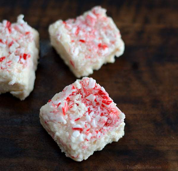 Candy cane crusted vanilla fudge. 