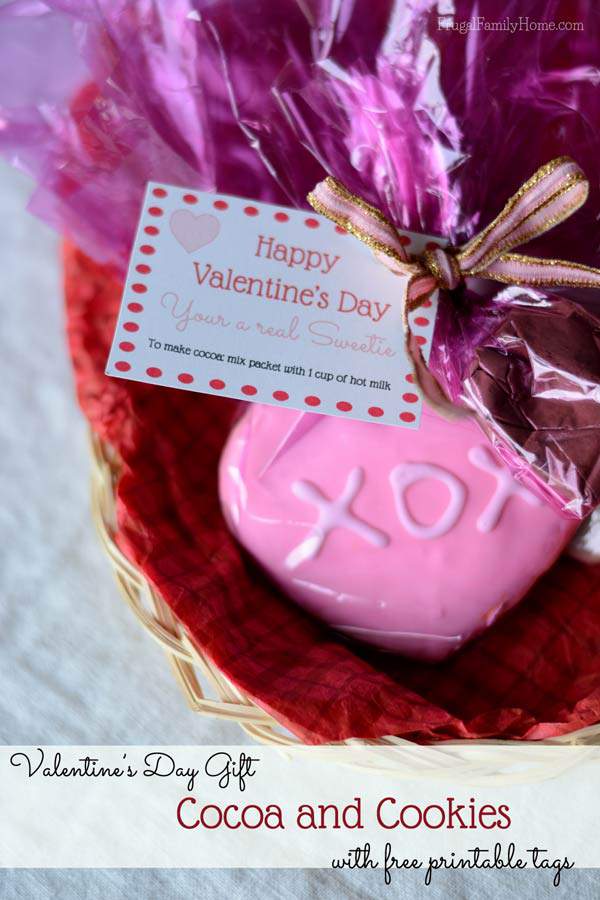 Need an easy and inexpensive gift idea for Valentine's Day? Try this cocoa and cookie gifts. I've included free printable tags too. 