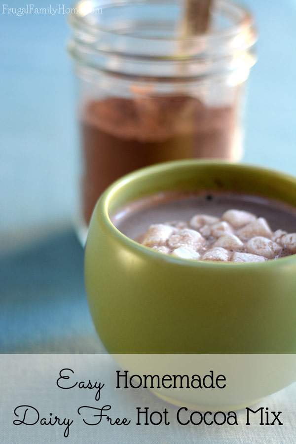 Make your own dairy free hot cocoa mix at home. It only takes 5 ingredients and a few minutes to make. 