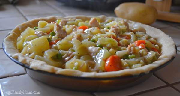 Easy to assemble and yummy too. Turkey pot pie using leftover cooked turkey and homemade bone broth.