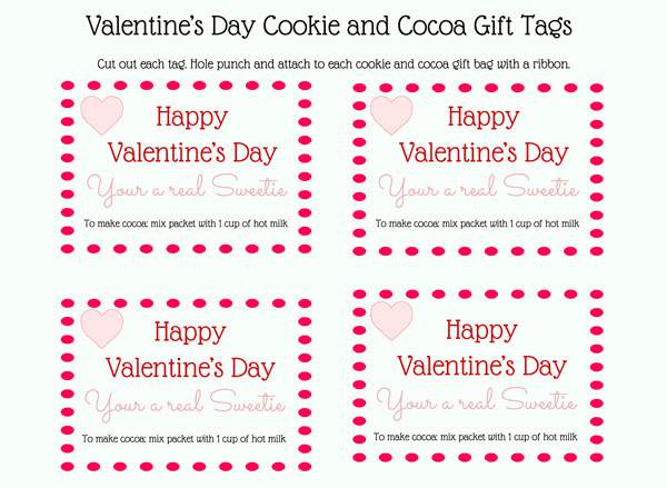 Free printable gift tags to go with hot cocoa mix and cookies for a great Valentine's Day gift. 