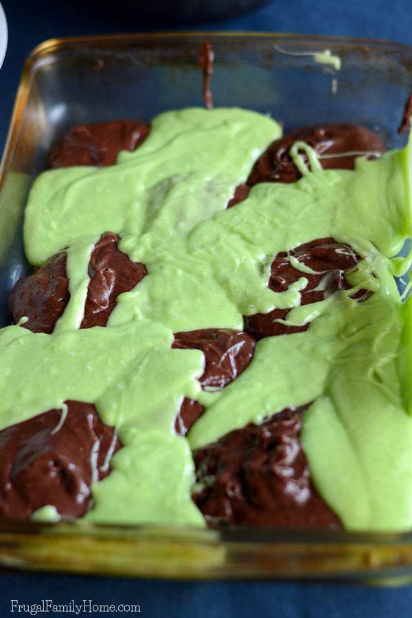 Mix the batter in pan for this fudge mint brownies recipe. 