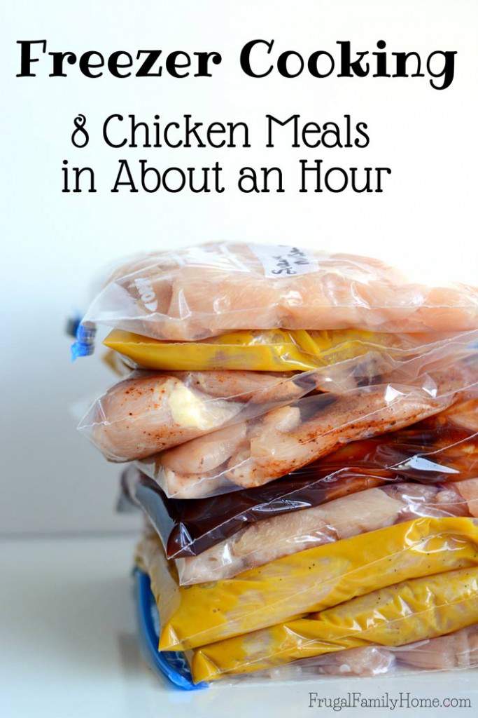 8 easy freezer meals that can be ready for the freezer in just about an hour. These are all chicken recipes so you can stock up your freezer when you find chicken on sale without breaking your budget. Come grab the printable recipe booklet and watch the video to see just how easy it is to make these freezer friendly meals.