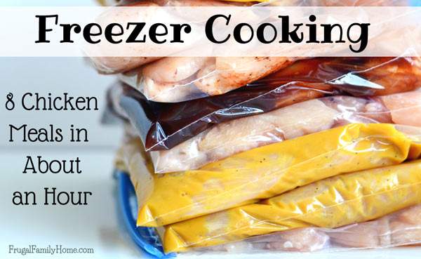 8 easy freezer meals that can be ready for the freezer in just about an hour. These are all chicken recipes so you can stock up your freezer when you find chicken on sale without breaking your budget. Come grab the printable recipe booklet and watch the video to see just how easy it is to make these freezer friendly meals.