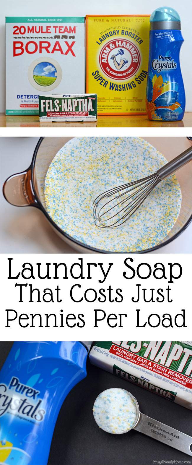 Making your own laundry detergent can really save you money. This diy laundry soap cost only pennies per load and cleans really well. I’ve been using it for years now and it worked great in my top loading washer and works just as good in my front loading washer too.