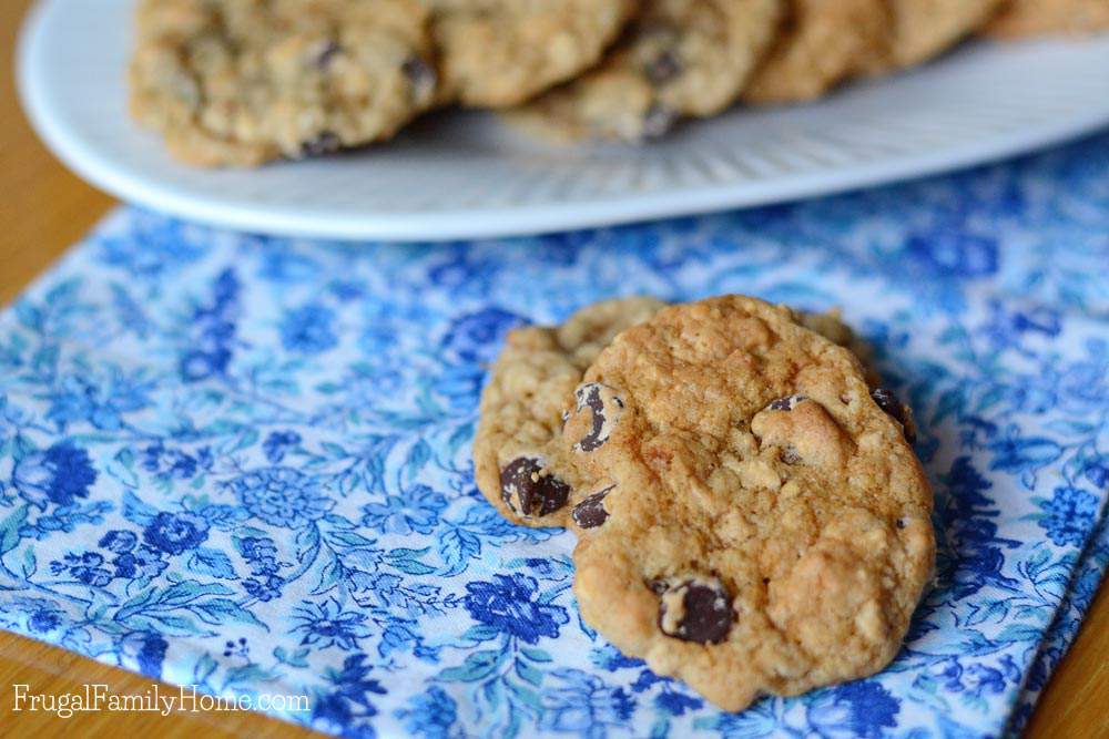 We love cookies but we also need to eat dairy free. After much trial and error, I finally came up with the perfect chocolate chip oatmeal cookie recipe that is dairy free too. Best of all one batch makes 100+ cookies and the dough is freezer friendly too. What more could you ask for in a cookie?!