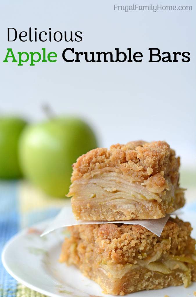 This is an easy apple recipe that is great for fall or anytime of the year. These apple crumble bars have a nice layer of apples that sit on top of a layer of shortbread crust. Then sprinkled on top is a golden crumble topping. I love to make this recipe for dessert but it’s equally good as a breakfast bar too. You need to try this delicious apple recipe.