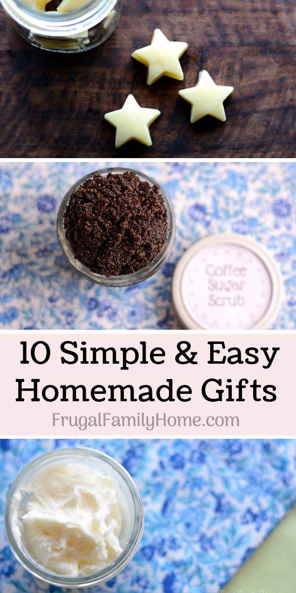 10 Easy DIY Homemade Gifts for Christmas ~ All 10 of these homemade gifts are simple and easy to make. Most of them can be made in less than a day and with just a few items. Come find a great homemade gift to make for someone you love.