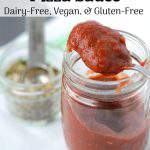A quick and easy homemade pizza sauce. This pizza sauce recipe doesn’t require cooking and can be made in about 5 minutes. Plus this recipe is gluten-free, dairy-free, and vegan too. So easy and delicious.