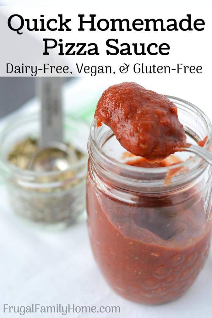 A quick and easy homemade pizza sauce. This pizza sauce recipe doesn’t require cooking and can be made in about 5 minutes. Plus this recipe is gluten-free, dairy-free, and vegan too. So easy and delicious.
