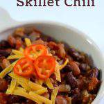 An easy chili recipe the is prepared in the skillet. It can be made with ground beef or make it vegetarian either way it’s a simple, easy and inexpensive meal.