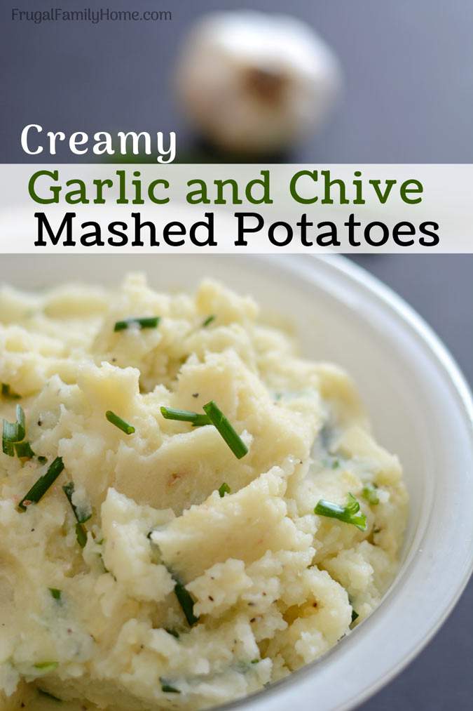 An easy creamy homemade mashed potatoes recipe with garlic and chives. These are so delicious and they can be made ahead and reheated when it’s time to serve.