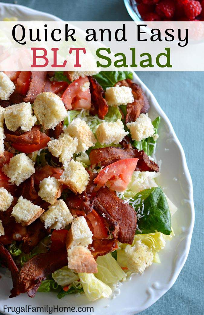 Make this easy BLT salad recipe for your family on a hot summers day. It’s quick to make delicious to eat. Even our meat loving family members gobble it up. You can make it healthy too by using turkey bacon instead of regular bacon. 