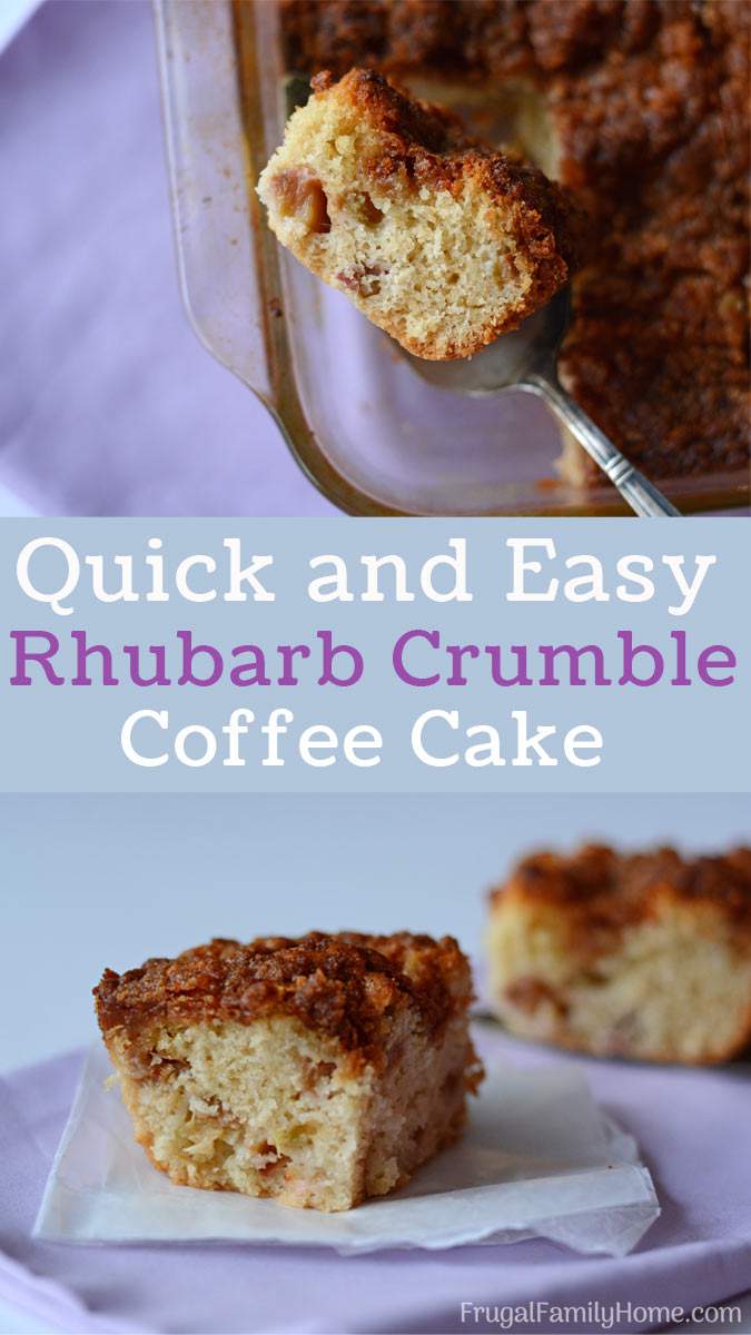 Skip muffins for breakfast and make this easy rhubarb crumble coffee cake recipe. It’s a simple recipe that’s quick to make. In a pinch you could quickly make this for dessert too.