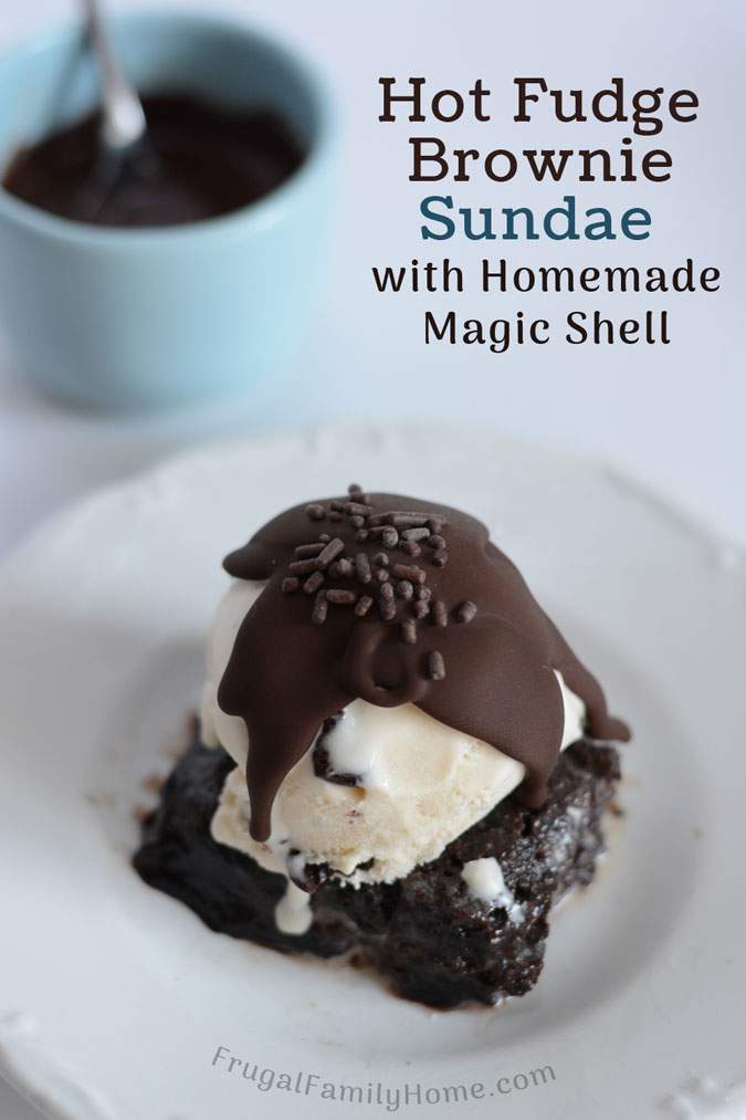 Fudge Brownie Ice Cream Sundae with 2 Ingredient Magic Shell Topping