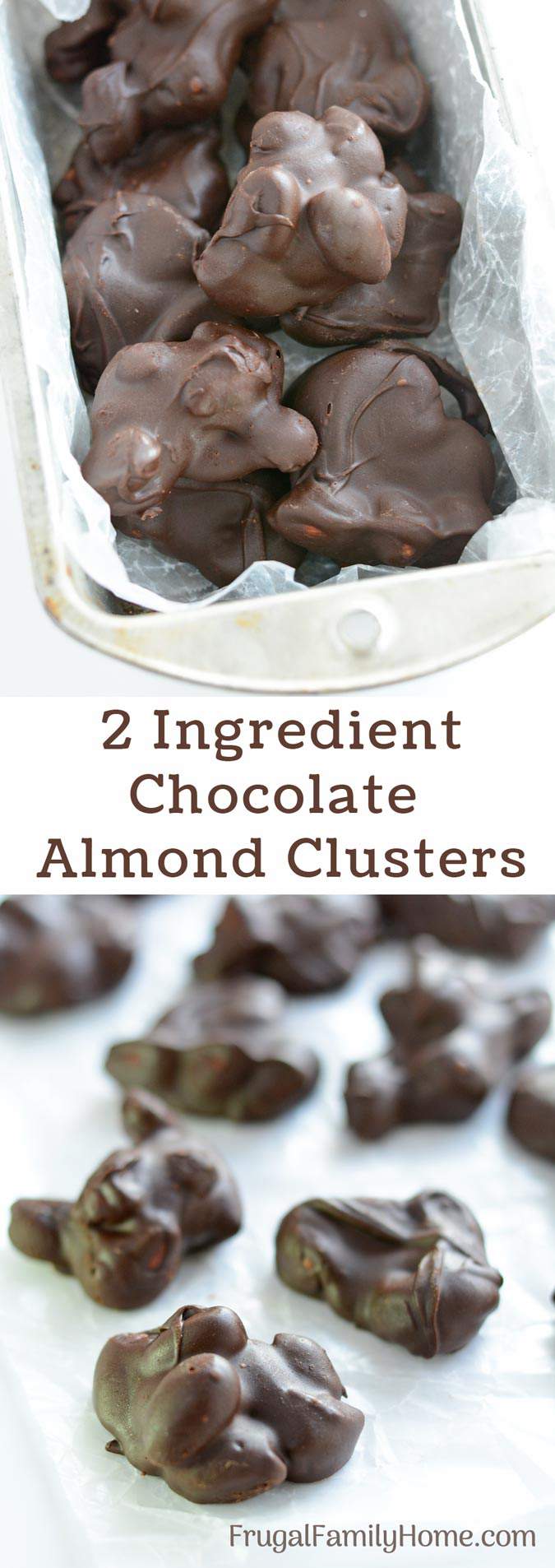 Make these amazingly easy chocolate almond clusters in just minutes. It’s a great dessert for the holidays or to give as gifts. They can be made with milk or dark chocolate. Homemade candy doesn’t get much easier than this.